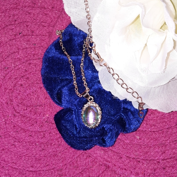 SIMULATED OPAL MOONSTONE STYLE JEWELRY SET ~ NECKLACE, EARRINGS, RING ๐ - Picture 10 of 16